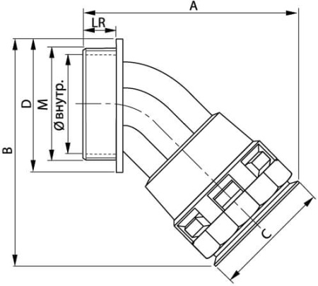 Муфта 45 грд. труба-коробка DN 23 мм, М25х1,5, полиамид, цвет черный DKC