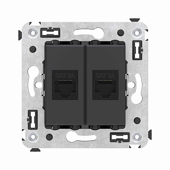 Компьютерная розетка RJ-45 без шторки в стену, кат.6А двойная, "Avanti", "Черный матовый" DKC