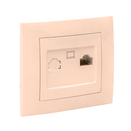 Валенсия Розетка компьютерная RJ-45 1-местная кремовая EKF