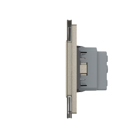 Одноклавишный сенсорный выключатель с двумя розетками 3 поста, цвет шампань Livolo