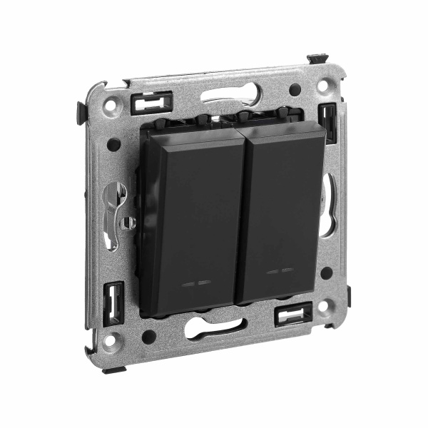 Перекрестный переключатель двухклавишный в стену, "Avanti", "Черный матовый" DKC