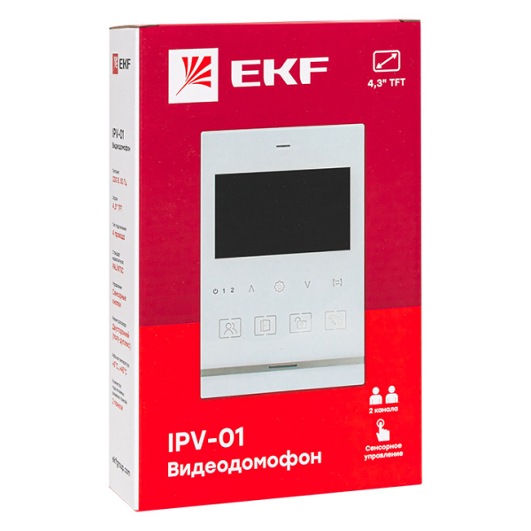 Видеодомофон IPV-01 бел, 4''TFT 4пр, 2 канала IP20 EKF