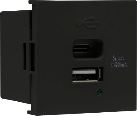 Donel USB зарядное устройство, 4.2A, Type A + C, 2 мод., черн. матовая (45х45мм)