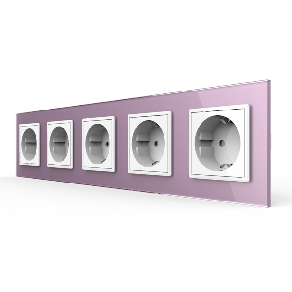 Розетка Livolo 5 постов Белая с розовой рамкой VL-C7C5EU-11/17