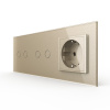 Сенсорный выключатель 4 клавиши (2-2) с розеткой 3 поста, цвет шампань Livolo