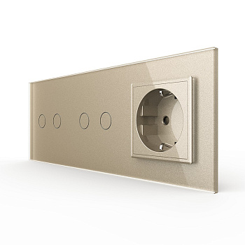 Сенсорный выключатель 4 клавиши (2-2) с розеткой 3 поста, цвет шампань Livolo