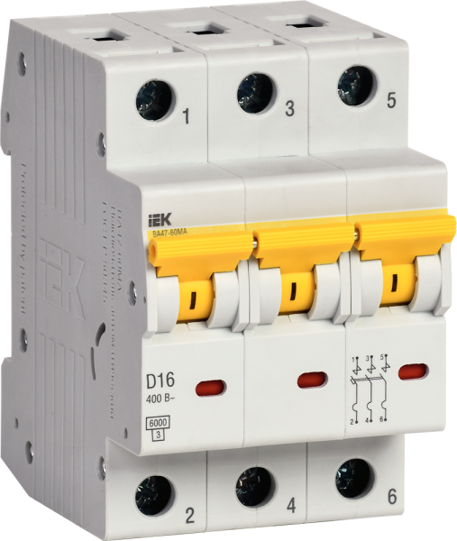 Выключатель автоматический ВА МОД ВА47-60МА без теплового расцепителя 3П 16А 6кА D IEK