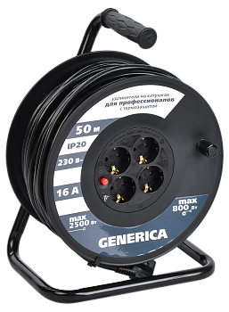 Катушка УК50 с термозащитой 4 места 2P+PE/50м 3х1,5мм2 GENERICA