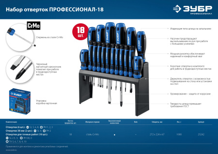 Профессионал-18 набор отверток 18 шт ЗУБР