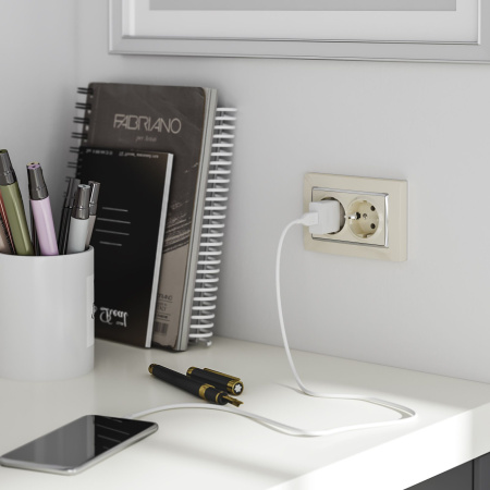 Встраиваемые механизмы Розетка СУ 2-м с заземл. 16А слоновая кость IP20 Werkel