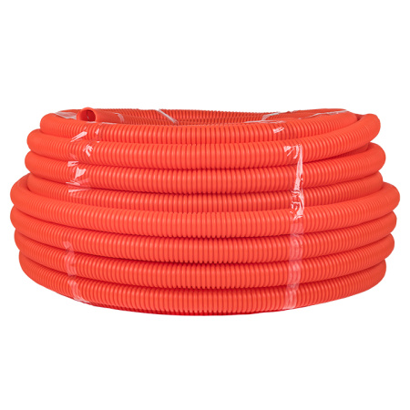 Труба гофр, ПНД тяжелая с протяжкой d32 мм (25 м) оранжевая EKF-Plast