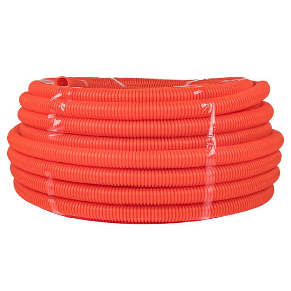 Труба гофр, ПНД тяжелая с протяжкой d32 мм (25 м) оранжевая EKF-Plast