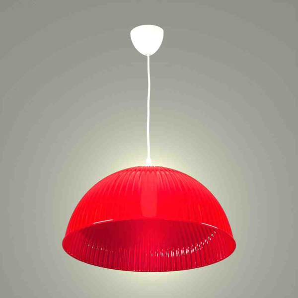 16-26 Светильник декоративный, подвесной, "Оулу", пластик, 1хЕ27 15Вт, 230В, красный, шнур белый, 600мм, крепление под крючок, Ø400х180мм, APEYRON