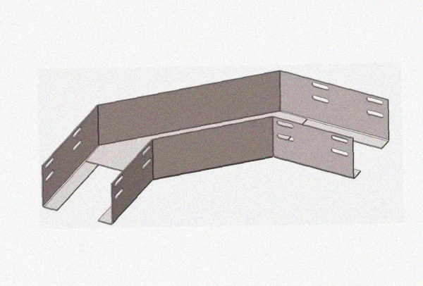 Лоток угловой замковый перфорированный КГЗ 600х50-90 УХЛ1 поворот на 90, оцинкованный лист, S1,5