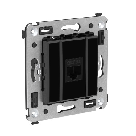 Компьютерная розетка RJ-45 без шторки в стену, кат.5е одинарная, "Avanti", "Черный квадрат" DKC