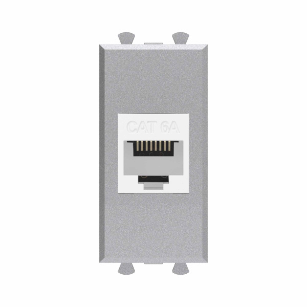 Компьютерная розетка RJ-45 без шторки модульная, кат.6А, "Avanti", "Закаленная сталь", 1 модуль DKC