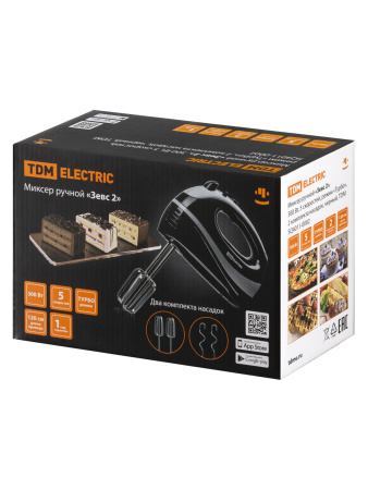 Миксер ручной «Зевс 2», 300 Вт, 5 скоростей, режим «Турбо», 2 комплекта насадок, черный, TDM