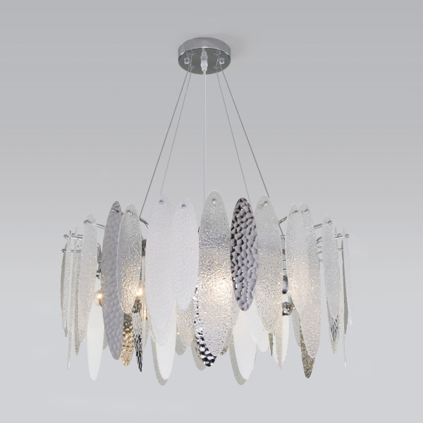 Подвесная люстра с фактурным стеклом 8*E14 60Вт хром IP20 Canaria (324/8 хром) Bogate's