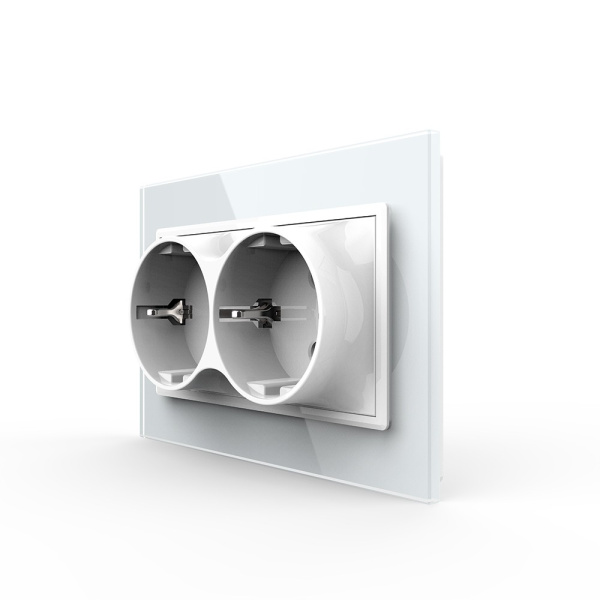 Розетка Livolo электрическая двойная 1 пост с заземлением, рамкой, защитными шторками 16A, цвет белый VL-C7CTF16A.TF16A-WP