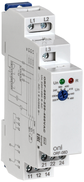 Реле контроля фаз ORF-08D 3 фазы 2 контакта 220-460В AC ONI