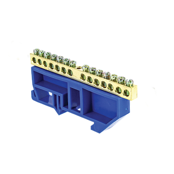 Шина "0" N (6х9мм) 14 отверстий латунь синий изолятор на DIN-рейку PROxima EKF