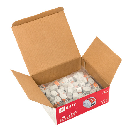 Строительно-монтажная клемма СМК 222-412 с рычагом 2 отверстия 0,08-2,5мм2 (100шт) PROxima EKF