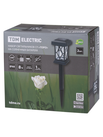 Набор светильников СП "Торо" на солнечных батареях, пластик, 10х44 cм, 2 шт, TDM