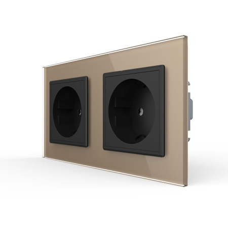 Розетка Livolo 2 поста Черная с золотой рамкой VL-C7C2EU-12/13