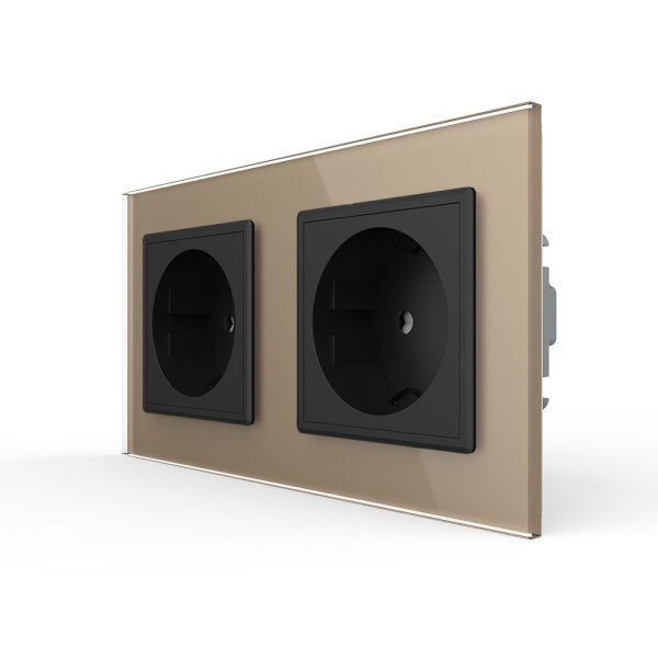 Розетка Livolo 2 поста Черная с золотой рамкой VL-C7C2EU-12/13