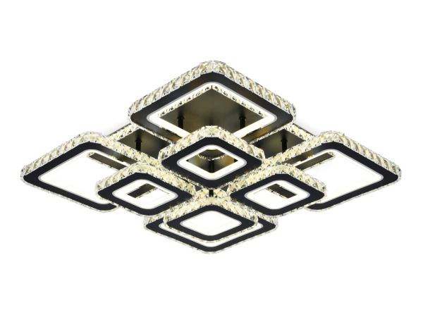 Светильник потолочный светодиодный с пультом FA1738/4+4 BK/CH черный/хром 215W 3000K/4200K/6400K 720*720*120 (ПДУ РАДИО 2.4G) Ambrella Light