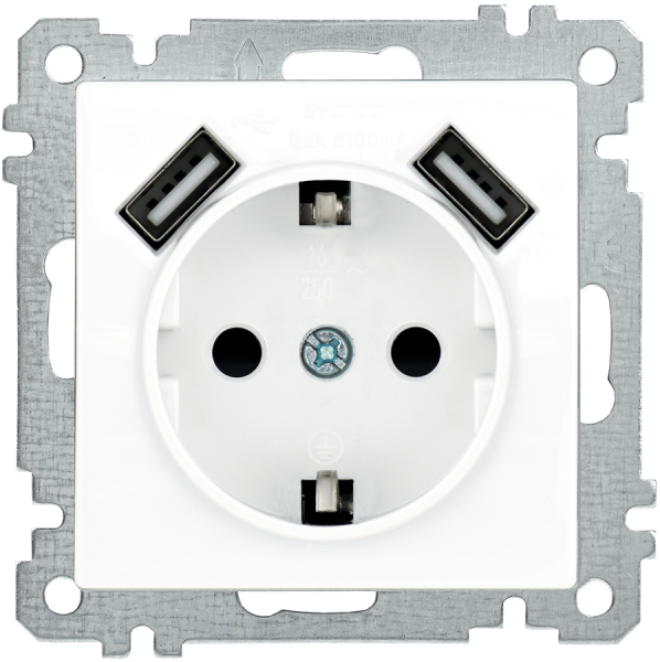 Розетка РЮш10-1-Б с з/з с защитной шторкой 16А USBх2 2,1A BOLERO белый IEK