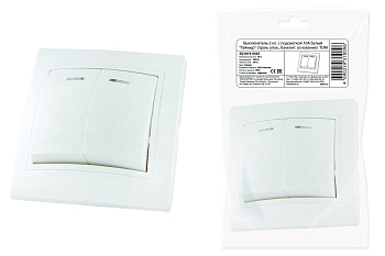 Выключатель 2 кл. с подсветкой 10А белый "Таймыр" (пром. упак,, бакелит. основание) TDM