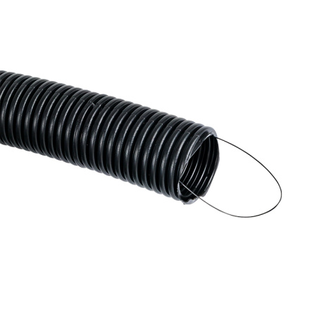 Труба гофр, негорючая безгалогеновая FRHF с протяжкой d50 мм (20 м) черная EKF-Plast