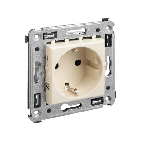 Розетка в стену, 2P+E, с з/ш, "Avanti", "Ванильная дымка" DKC