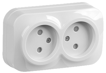Розетка двухместная ОУ РСш22-2-ХБ без з/з с защитной шторкой 10А GLORY белый IEK