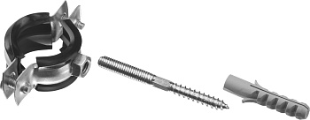 Хомут трубный с гайкой, оцинкованный, в комплекте с сантехнической шпилькой и дюбелем, 3/4", 1шт, (B) ЗУБР