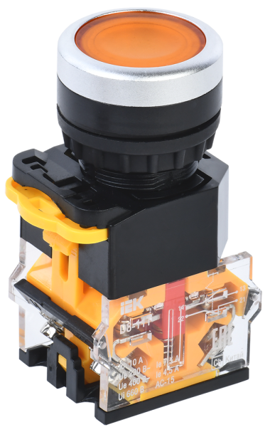 Кнопка управления D8-11T d=22мм 1з+1р с фиксацией желтая IEK