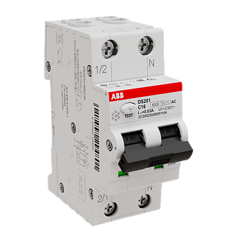 Дифференциальный автоматический выключатель АВДТ 1П+N 16А 30мА АС 16А DS201