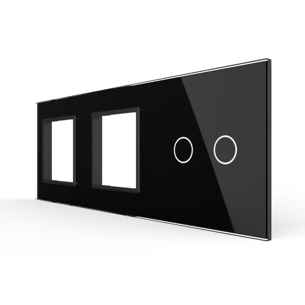 Панель для двух розеток и сенсорного выключателя, 2 клавиши, цвет черный, стекло Livolo