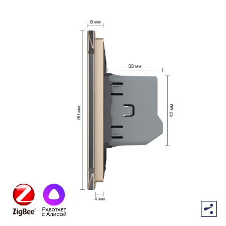 Двухклавишный проходной умный сенсорный выключатель Livolo ZigBee, 1 пост, Золотой VL-C702SZ-2AG