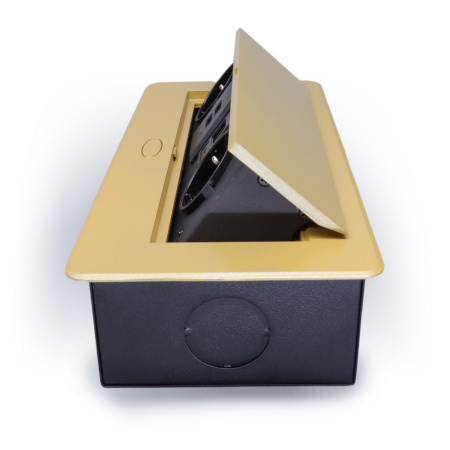 Розетка горизонтальная выдвижная 2 Euro 16А, 2 USB A с блоком 5В/2.1А, RJ45 RocketSocket, проводка, цвет золотой