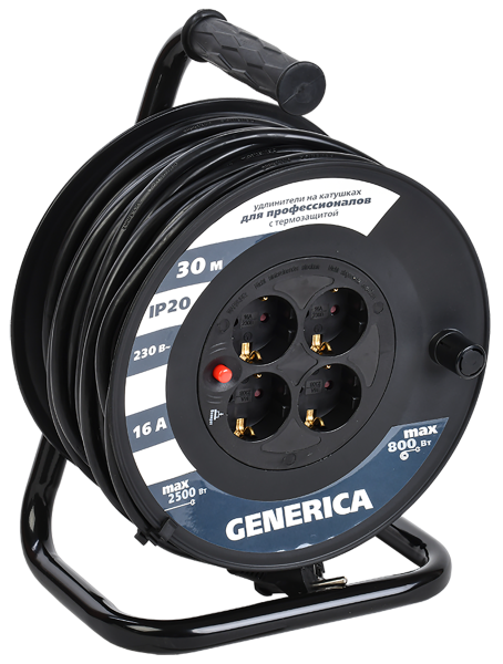 Катушка УК30 с термозащитой 4 места 2P+PE/30м 3х1,5мм2 GENERICA