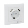 Валенсия Розетка 1-местная с/з 16А белая с защ, штор, с 2 USB 2,1А EKF