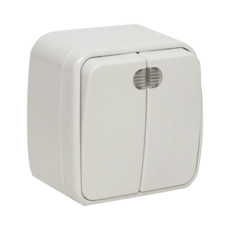 Минск Выключатель 2-клавишный ОП 10А с индикатором белый Basic EKF