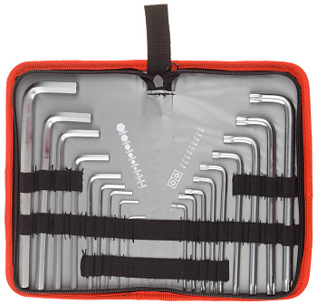 Набор ключей имбусовых "Мастер"Cr-V,нейлон чехол,HEX 1,5-10 мм длинные 9 шт,TORX Т10-Т50 длинные 9 шт ЗУБР