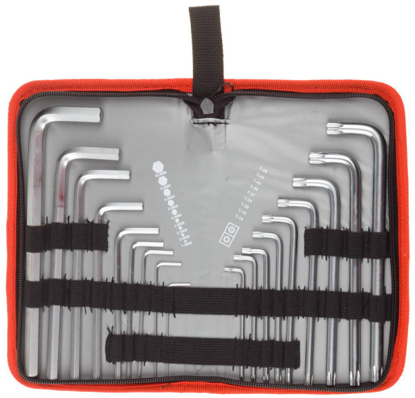 Набор ключей имбусовых "Мастер"Cr-V,нейлон чехол,HEX 1,5-10 мм длинные 9 шт,TORX Т10-Т50 длинные 9 шт ЗУБР