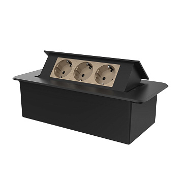 Розетка горизонтальная выдвижная 3 Euro 16A цвет черный-золотой Livolo