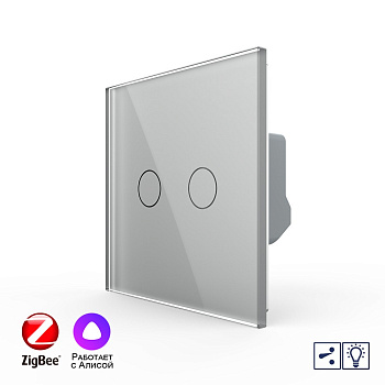 Двухклавишный проходной умный сенсорный диммер Livolo ZigBee, 1 пост, Серый VL-C702SD2Z-2IG