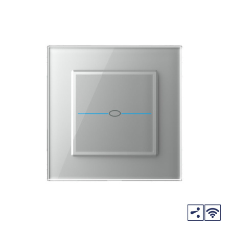 Сенсорный проходной радиоуправляемый выключатель Quadro 1 клавиша 1 пост Серый Livolo