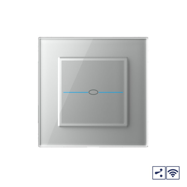 Сенсорный проходной радиоуправляемый выключатель Quadro 1 клавиша 1 пост Серый Livolo